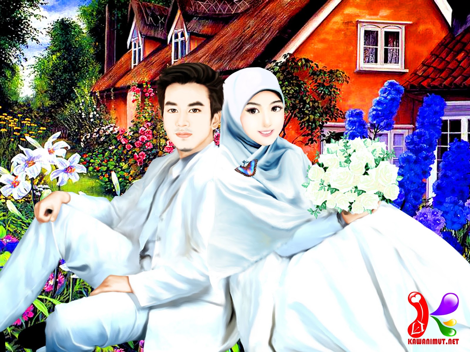 93 Gambar  Kartun Pernikahan  Islami  Romantis  Cikimm com