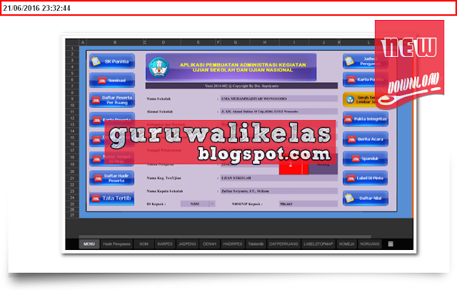 Download Aplikasi Pembuatan Administrasi Kegiatan Ujian Sekolah (US) dan Ujian Nasional (UN) Format Microsoft Excel