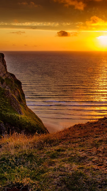 Wallpaper Sunset, Horizon, Rock, Landscape, Grass