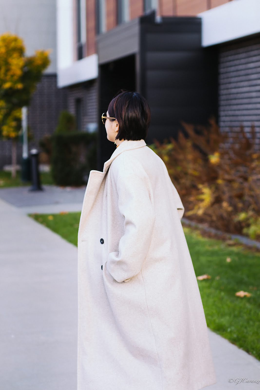 Zara Long Beige Coat + Houndstooth Print Knit Pants | Ankle Boots | RayBan Polarized Sunglasses | Travel Outfit | Fall Fashion | Petite Outfit Ideas