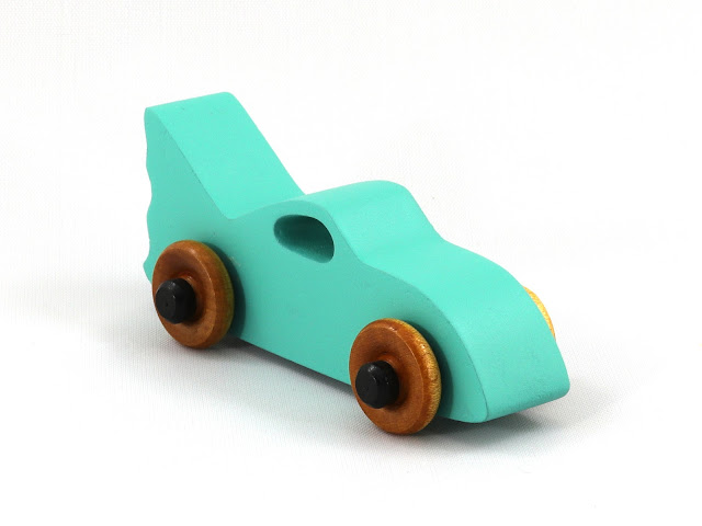 Wood Toy Car, Handmade and Painted with Green and Black Acrylic Paint  and Amber Shellac, Bat Car from the Play Pal Collection
