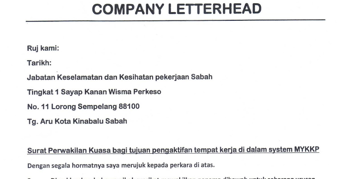 Surat Wakil Majikan / Contoh Surat Wakil Kuasa Lhdn  Surat kuasa