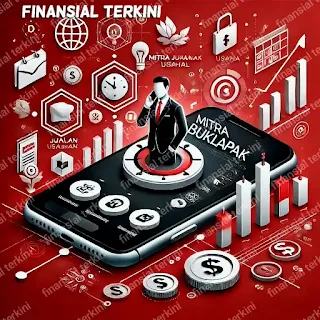 Gambar seorang agen menggunakan aplikasi Mitra Bukalapak untuk berjualan pulsa, token listrik, dan produk digital lainnya.