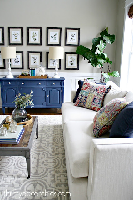 deep, modern sofa in traditional room