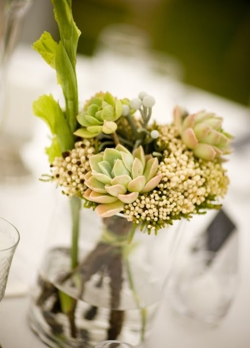 A smaller wedding table floral arrangement