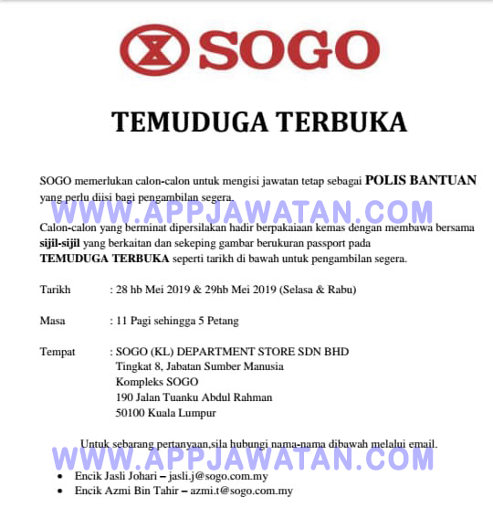 Temuduga Terbuka di SOGO sebagai Polis Bantuan 