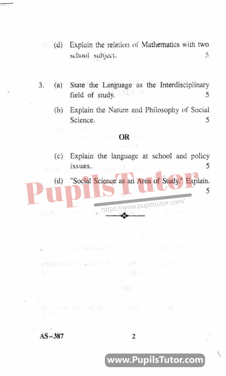 Understanding Discipline And Subjects Question Paper In English