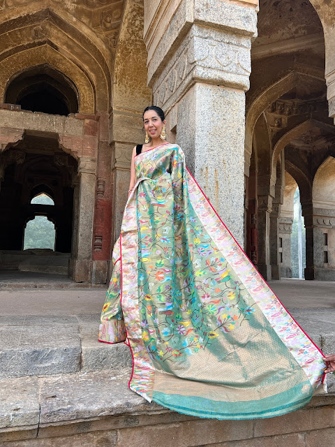 Double tissue kota doria saree with floral jaal