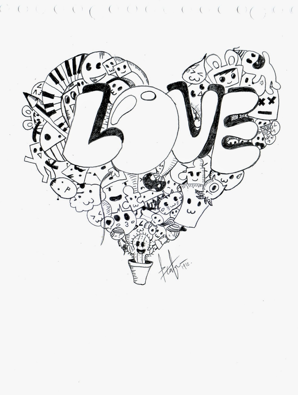 Gambar Doodle Love Berwarna Kantor Meme