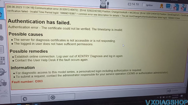 VXDIAG Benz Xentry W213 License Error C003 1