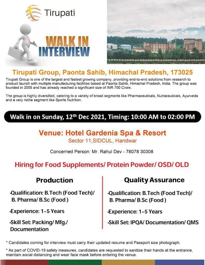 Tirupati Group - production & Quality Assurance requirment in Himachal Pradesh in 2021.