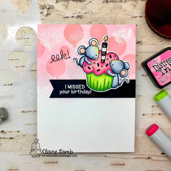 Eek! I missed your birthday by Claire features Birthday Mice, Bokeh Balloons, and Banner Trio by Newton's Nook Designs; #inkypaws, #micecards, #birthdaycards, #newtonsnook