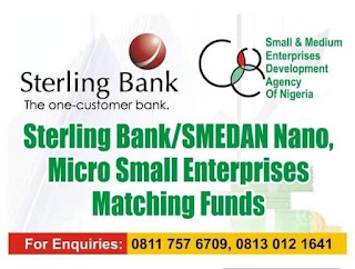 APPLY NOW FOR NEW PROGRAM:  SMEDAN/STERLING BANK MATCHING FUND PROGRAMME FOR NANO, MICRO AND SMALL ENTERPRISES