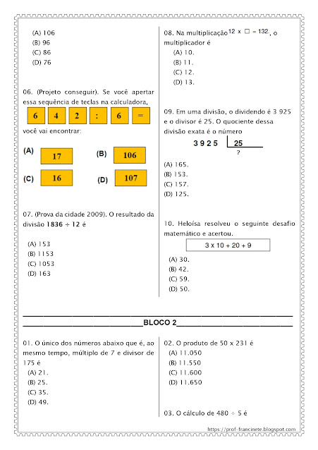 SIMULADO DE MATEMÁTICA 4º E 5º ANO – DESCRITOR 18