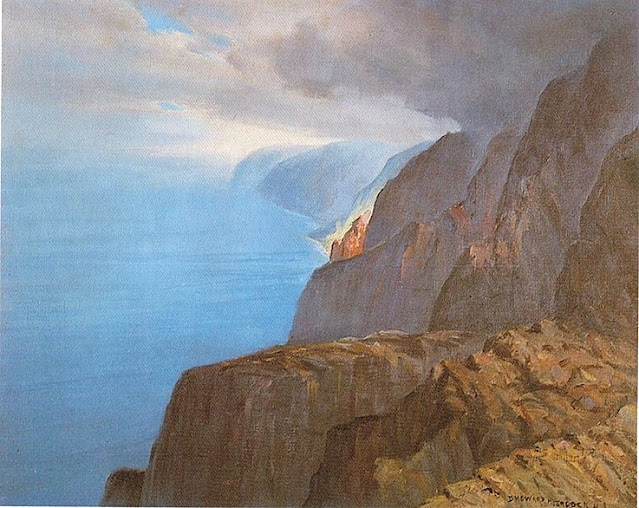 DAVID HOWARD HITCHCOCK (1861-1943) Nā Pali (1219m) Etats-Unis (Hawaï)  In Nā Pali Coast, oil on board, Honolulu Academy of Art