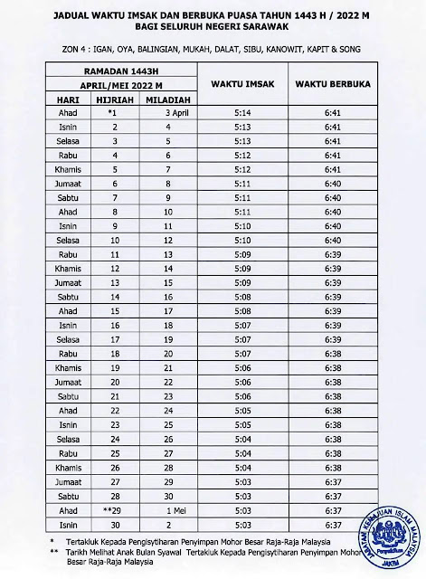 Waktu Imsak dan Berbuka Puasa Sarawak 2022