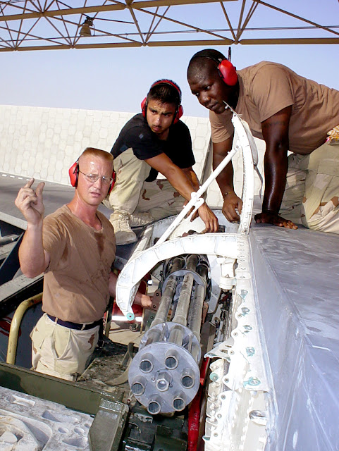 Removal of a M-61A1 gun from an F-15E Strike Eagle.