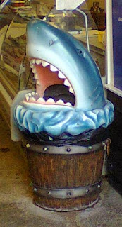 We spotted this shark bin in a seafood shop in Whitstable!