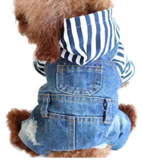 Dora Bridal Pet Dog Clothes Blue Jeans Jumpsuits Winter Warm Fleece One-piece Jacket Costumes Apparel Hooded Hoodie Coats for Small Puppy Medium Large Dogs