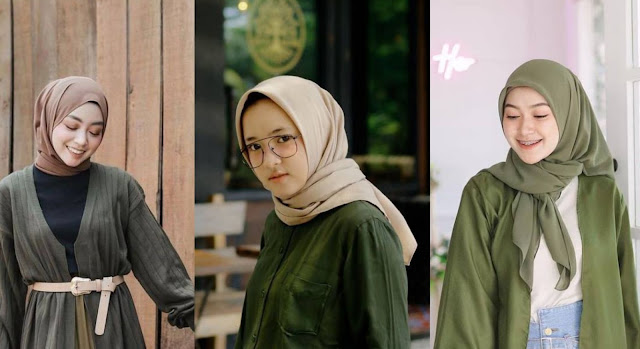 Perpaduan baju army dan jilbab moca