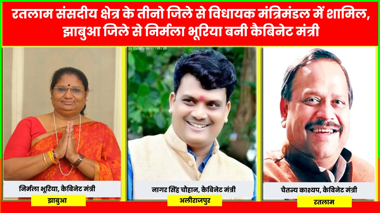 Jhabua News- All three MLAs of Ratlam parliamentary constituency included in the cabinet, Nirmala Bhuria from Jhabua district became cabinet minister- रतलाम संसदीय क्षेत्र के तीनो विधायक मंत्रिमंडल में शामिल, झाबुआ जिले से निर्मला भूरिया बनी कैबिनेट मंत्री