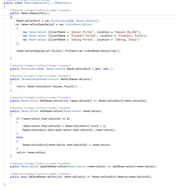 IRepository.cs Implementation MemoryRepository.cs