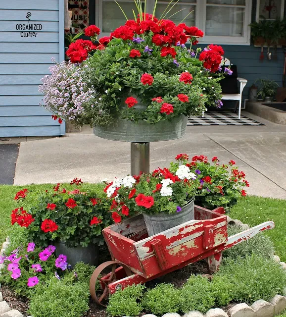 Photo of a repurposed junk garden project.