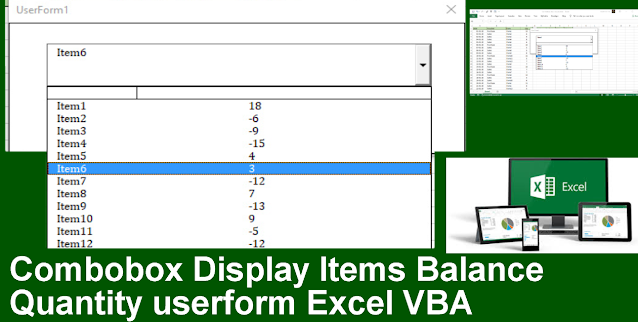 Combobox Display Items Balance Quantity Excel VBA