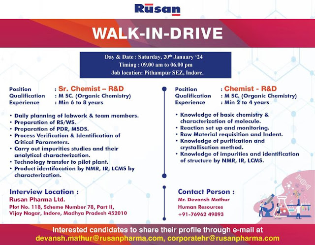 Rusan Pharma Walk In Interview For R&D Department