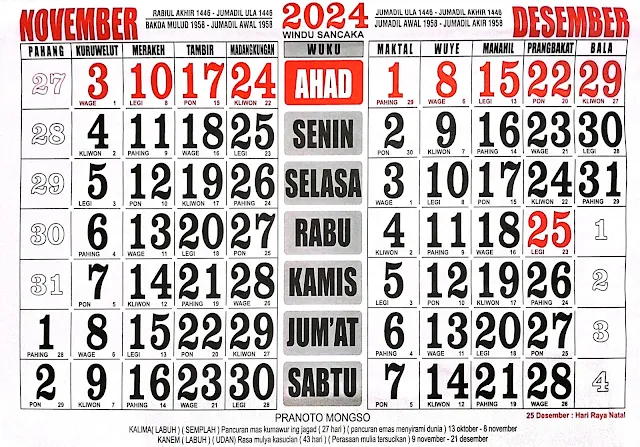 Kalender November 2024 lengkap dengan tanggal merah dan keterangannya