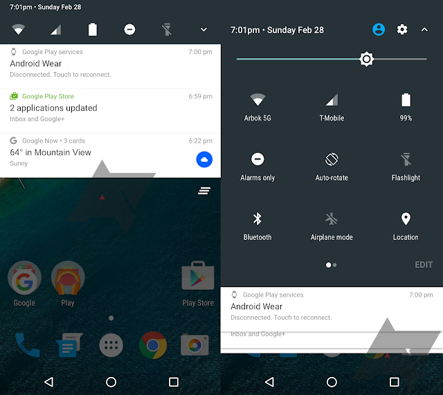 Here are Images of Android N Notification Bar and Quick Setting Panel 