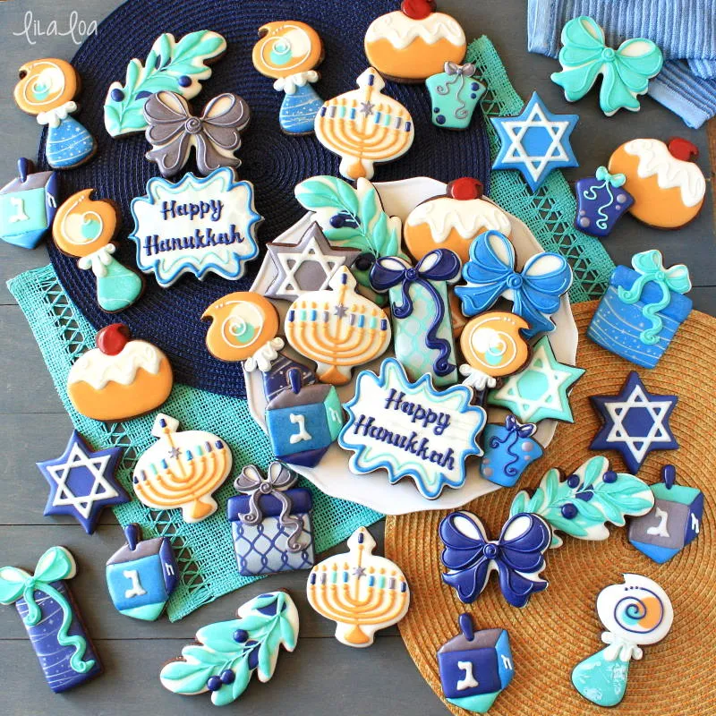 Hanukkah decorated chocolate sugar cookies