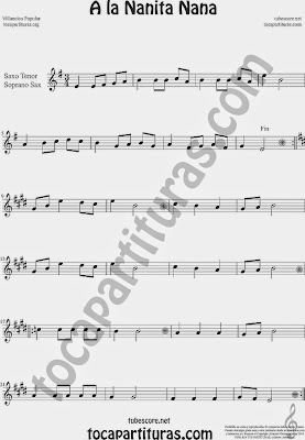  A la Nanita Nana  Partitura de Saxofón Soprano y Saxo Tenor Sheet Music for Soprano Sax and Tenor Saxophone Music Scores