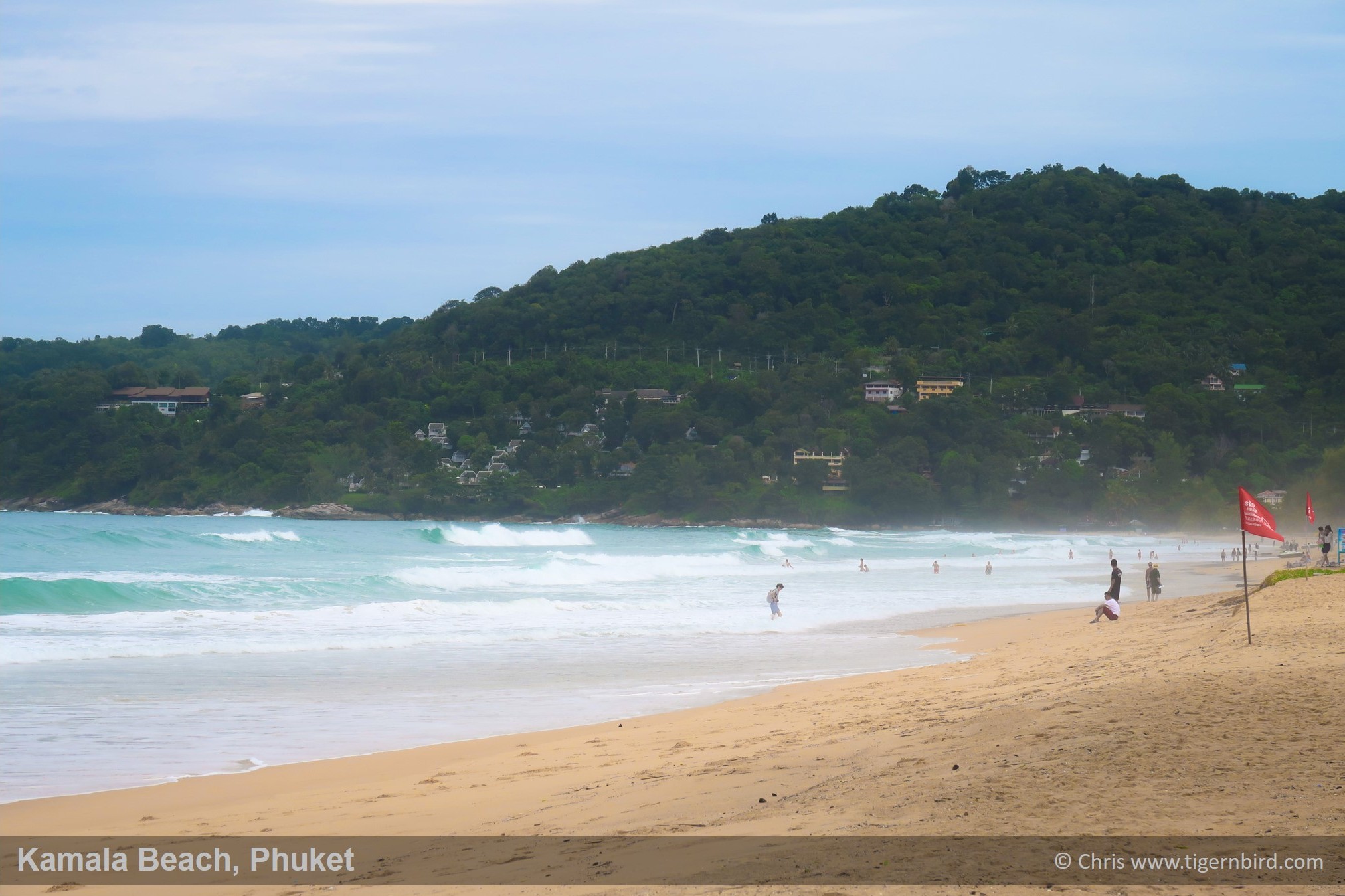 Aquamarine waters and sandy Kamala beach in Phuket, Thailand