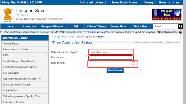 Passport Track Application Status