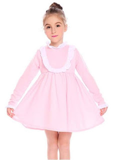 Arshiner Kids Girl Stand Neck Long Sleeve Cute Patchwork Ruffle A-Line Dress