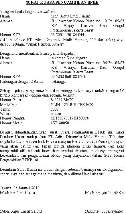  Dalam hal ini bertindak untuk dan atas nama pt Contoh Surat Kuasa Pengambilan Tilang