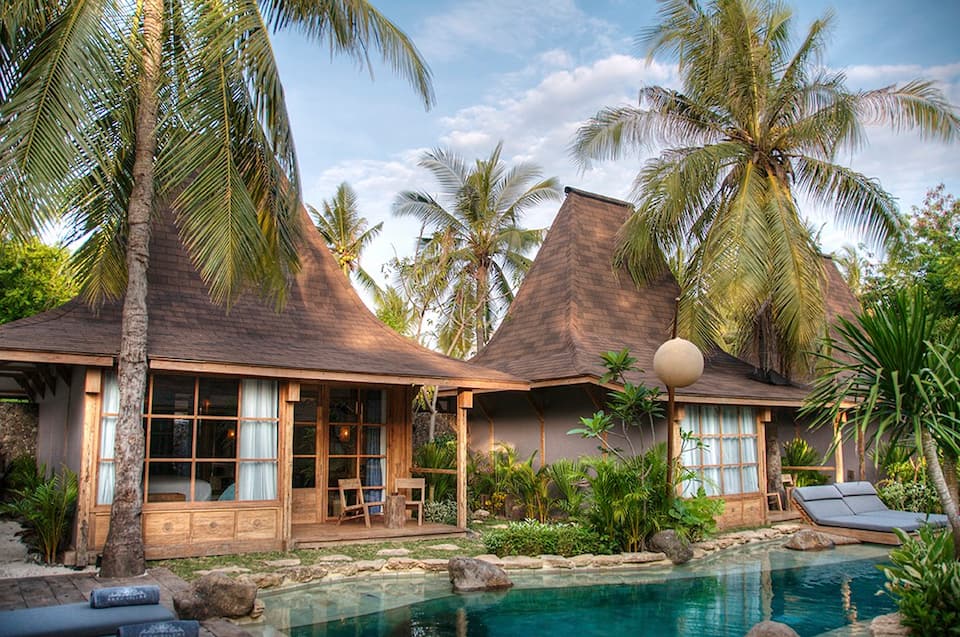 villa dekat pantai di gili trawangan lombok