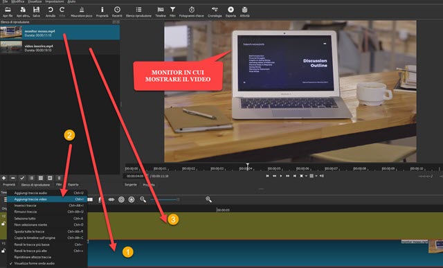 aggiungere traccia video nella timeline di shotcut