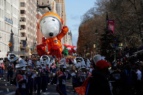 Snoopy, the Longest-Running Character Balloon in the Macy's Parade, soared for his 40th flight down the Streets of Manhattan and his Second time as Astronaut Snoopy (he First Wore a Space Suit for the 1969 Parade). This time sporting a Brand-New Orange Spacesuit Honoring the 50th Anniversary of the First Moon Landing