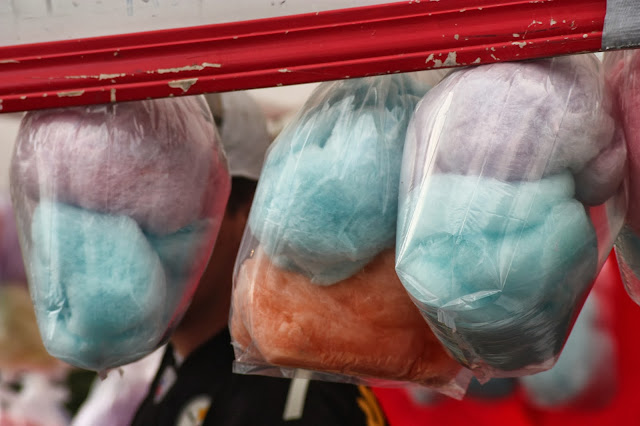 Cotton candy hanging in bags