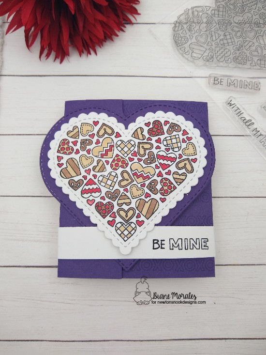 Be mine by Diane features Heartfelt love and Heart Frames by Newton's Nook Designs; #newtonsnook, #inkypaws, #valentinescard, #cardmaking