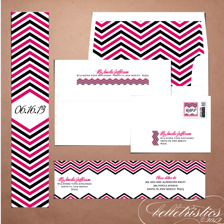 modern pink black chevron printable diy wedding invitation