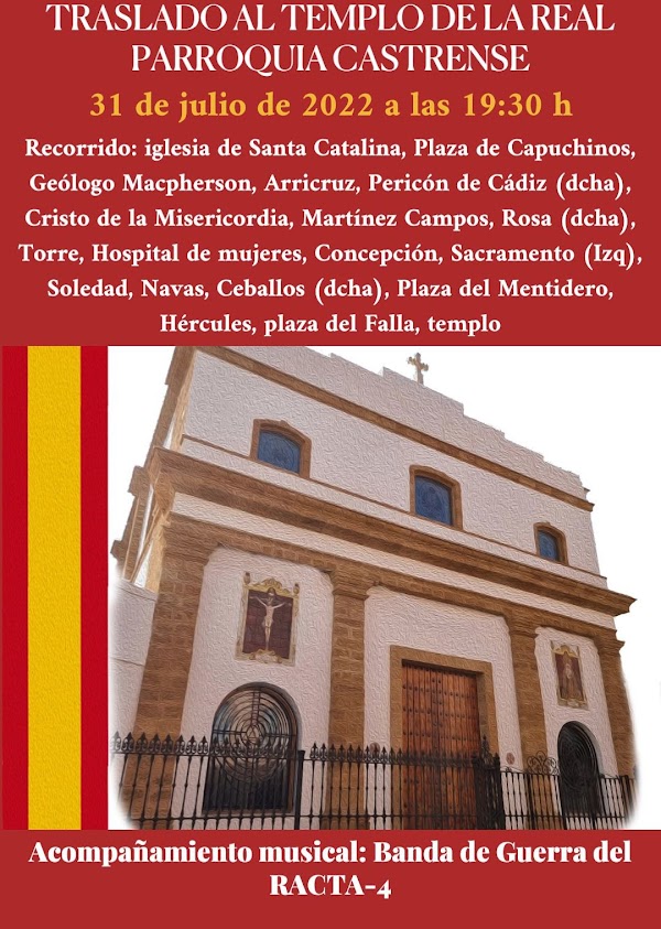 Cambio de Recorrido en en traslado al templo de la Real Parroquia Castrense de Cádiz