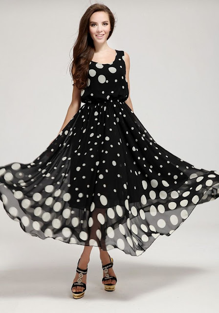 Model Dress Polkadot Cantik Bahan Sifon Import