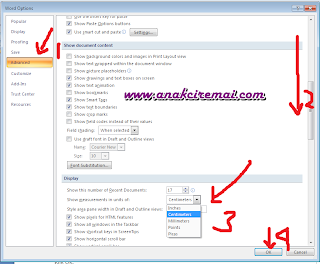 Merubah ukuran page setup dari inches ke centimeter pada 