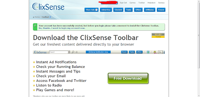 ทางเลือกในการติดตั้ง Toolbar ของ Clixsense