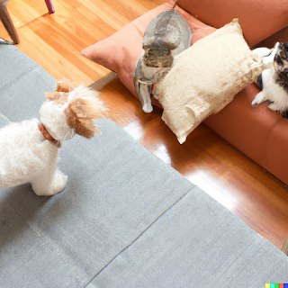 DALL·E  create images of dogs and cats playing together in an apartment