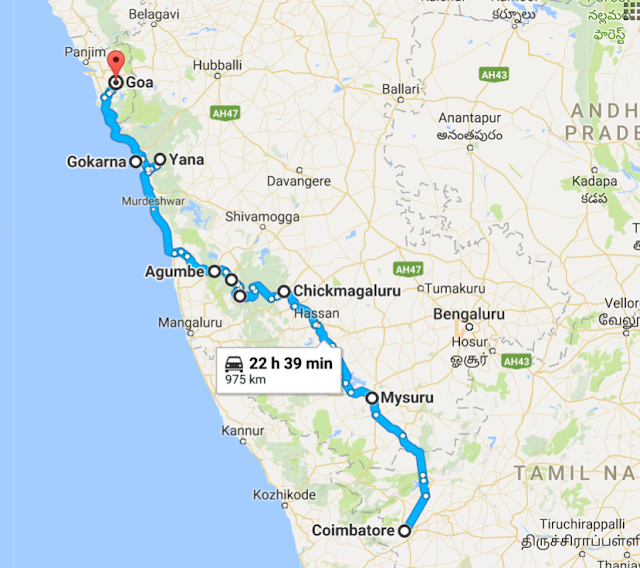Route Map - coimbatore to Goa
