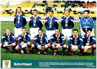 SELECCIÓN DE ESCOCIA - Temporada 1996-97 - Duncan Ferguson, Colin Calderwood, Tom Boyd, Colin Hendry y Andy Goram; John McGinlay, Paul McStay, Kevin Gallacher, Gary McAllister, John Collins y Jackie McNamara - SELECCIÓN DE ESTONIA 0 SELECCIÓN DE ESCOCIA 0 - 11/02/1997 - Copa del Mundo de la FIFA 1998, fase de clasificación - Mónaco, Principado de Mónaco, estadio Louis II